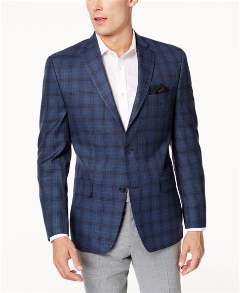 michael kors men's classic-fit blue & gray plaid sport coat|Michael Kors blue shirt.